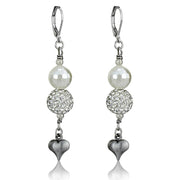 LO3804 - Antique Silver White Metal Earrings with Synthetic Glass Bead in White-0