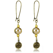 LO3806 - Antique Copper White Metal Earrings with Synthetic Glass Bead in Champagne-0