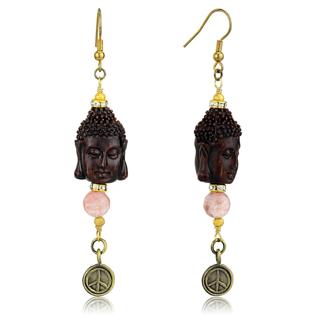 LO3808 - Antique Copper White Metal Earrings with Synthetic Glass Bead in Rose-0