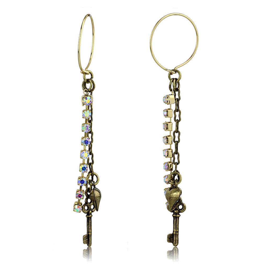 LO3810 - Antique Copper White Metal Earrings with Top Grade Crystal  in White AB-0