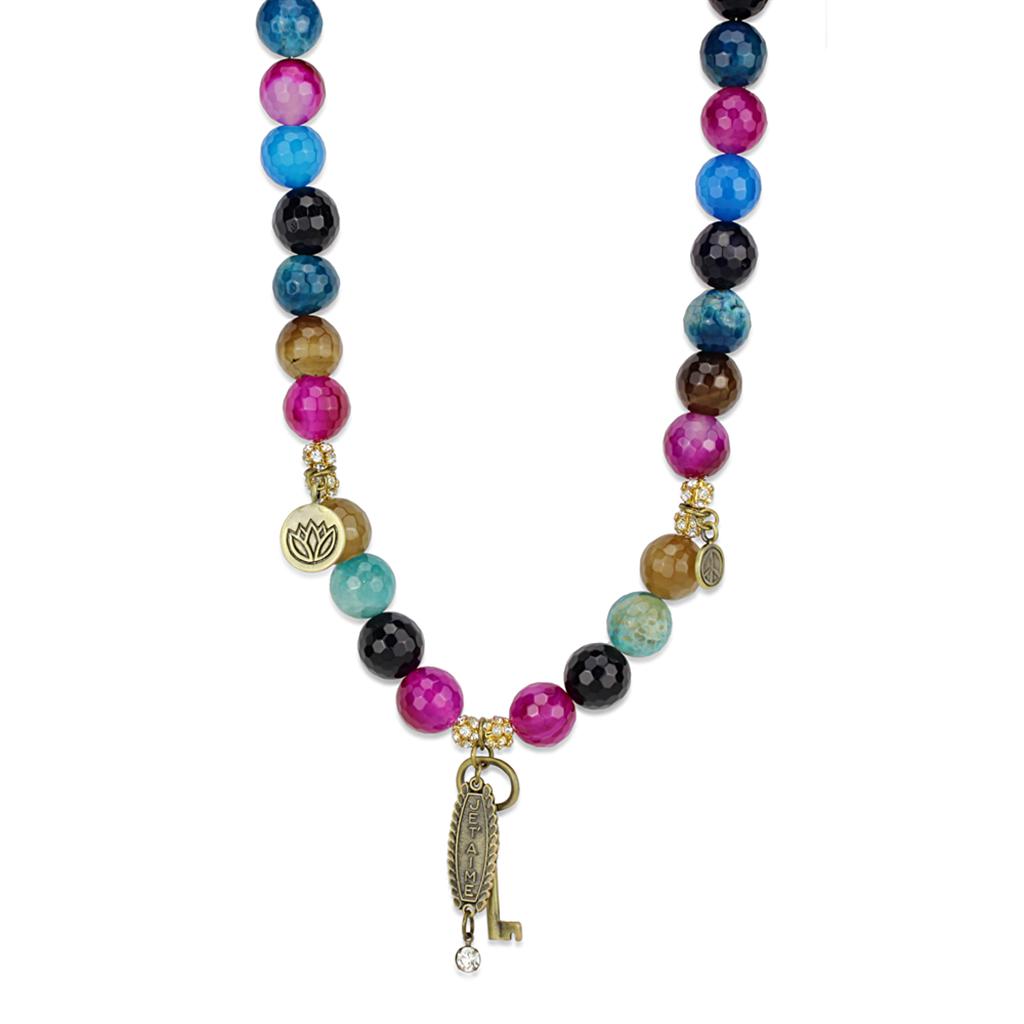 LO3816 - Antique Copper White Metal Necklace with Synthetic Onyx in Multi Color-0