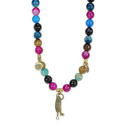 LO3816 - Antique Copper White Metal Necklace with Synthetic Onyx in Multi Color-0