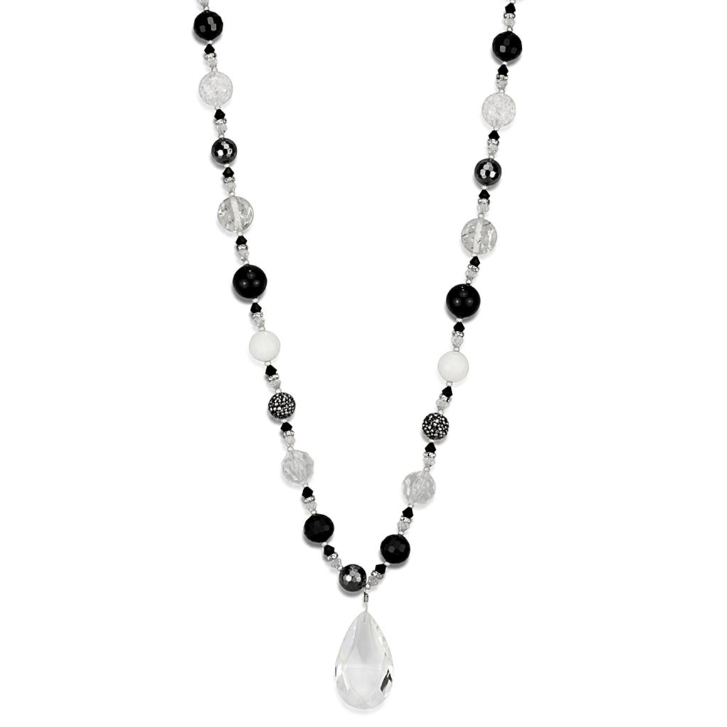 LO3817 - Antique Silver White Metal Necklace with Synthetic Synthetic Glass in Clear-0