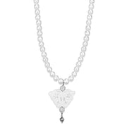 LO3821 - Antique Silver White Metal Necklace with Synthetic Glass Bead in White-0