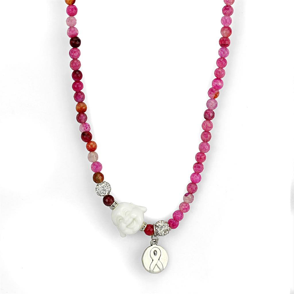 LO3822 - Antique Silver White Metal Necklace with Synthetic Glass Bead in Multi Color-0