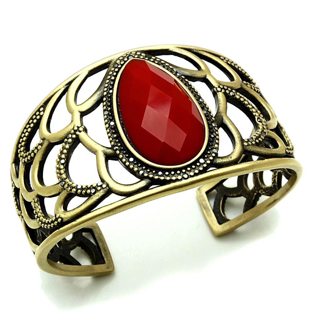 LO3830 - Antique Copper Brass Bangle with Synthetic Synthetic Stone in Siam-0