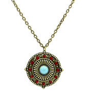 LO3838 - Antique Copper Brass Chain Pendant with Synthetic Synthetic Glass in Sea Blue-0