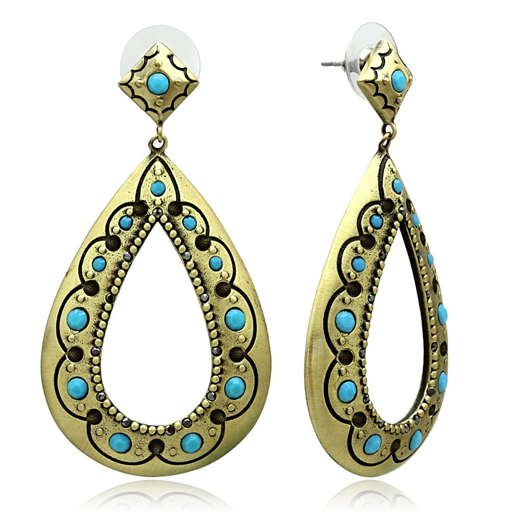 LO3850 - Antique Copper Brass Earrings with Top Grade Crystal  in Turquoise-0