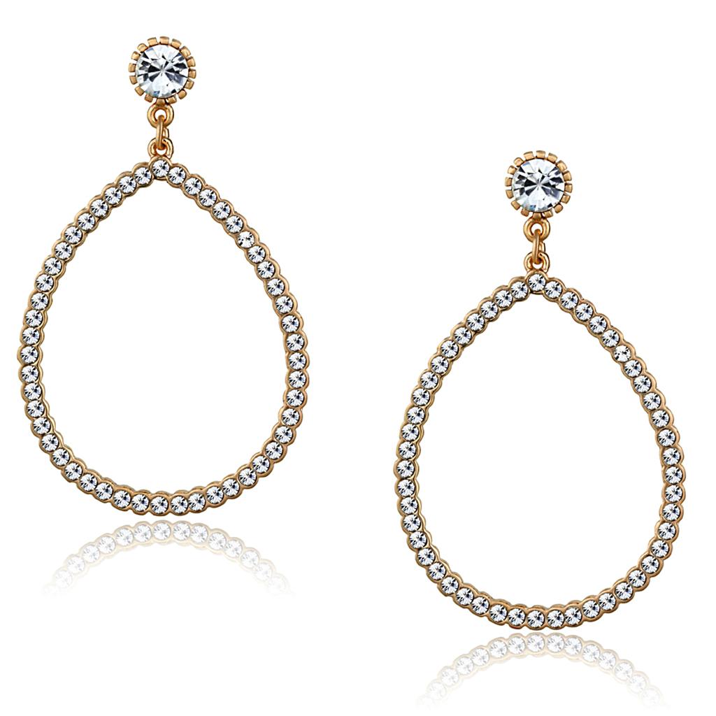 LO3855 - Rose Gold Brass Earrings with Top Grade Crystal  in Clear-0