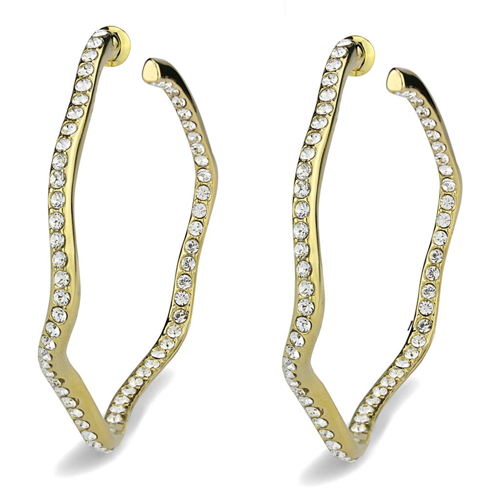 LO3857 - IP Gold(Ion Plating) Brass Earrings with Top Grade Crystal  in Clear-0
