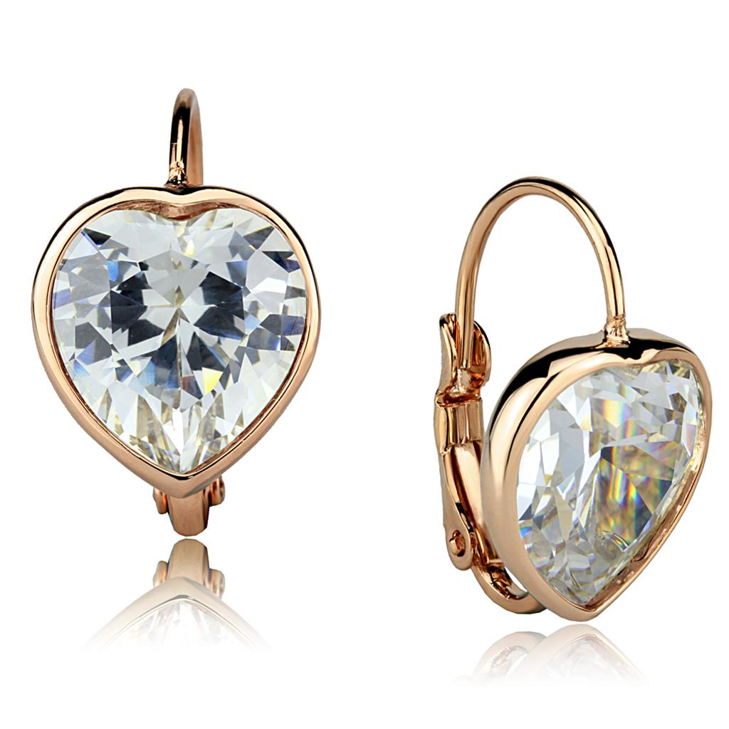 LO3872 - Rose Gold Brass Earrings with AAA Grade CZ  in Clear-0