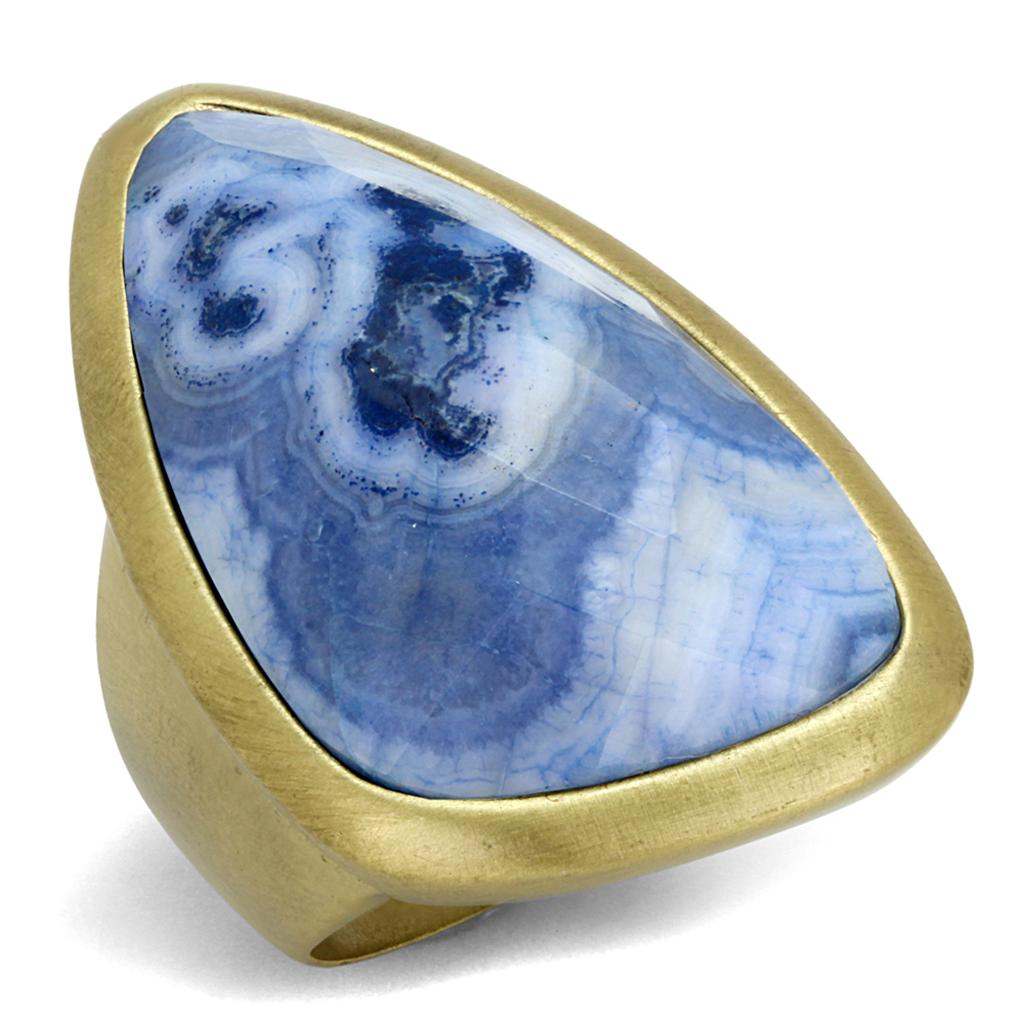 LO3881 - Antique Copper Brass Ring with Synthetic Onyx in Capri Blue-0