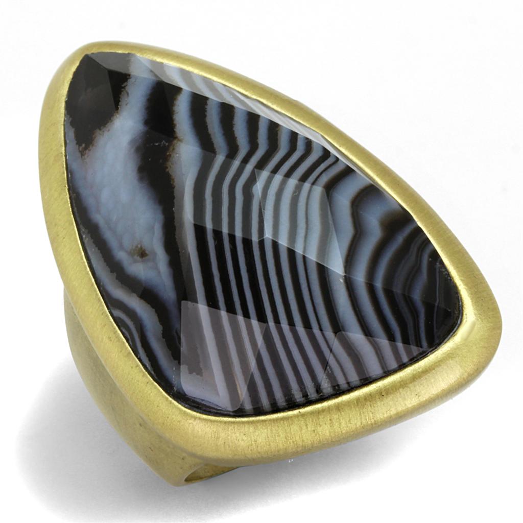 LO3882 - Antique Copper Brass Ring with Synthetic Onyx in Jet-0