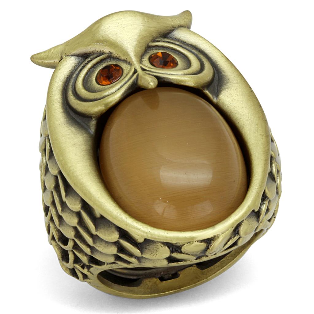 LO3888 - Antique Copper Brass Ring with Synthetic Cat Eye in Brown-0