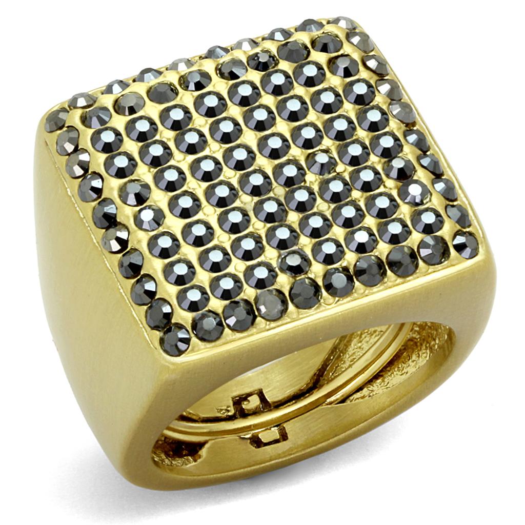 LO3896 - Gold & Brush Brass Ring with Top Grade Crystal  in Hematite-0