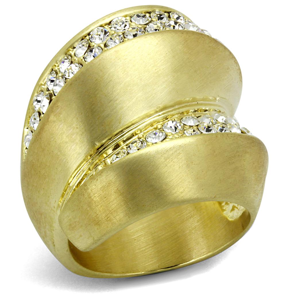 LO3898 - Gold & Brush Brass Ring with Top Grade Crystal  in Clear-0