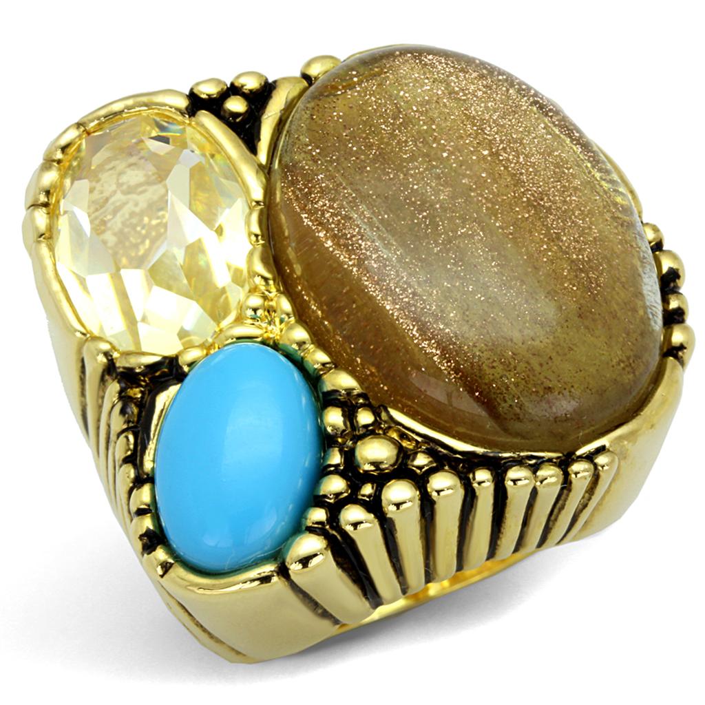 LO3900 - Gold Brass Ring with Synthetic Synthetic Rutile in Topaz-0