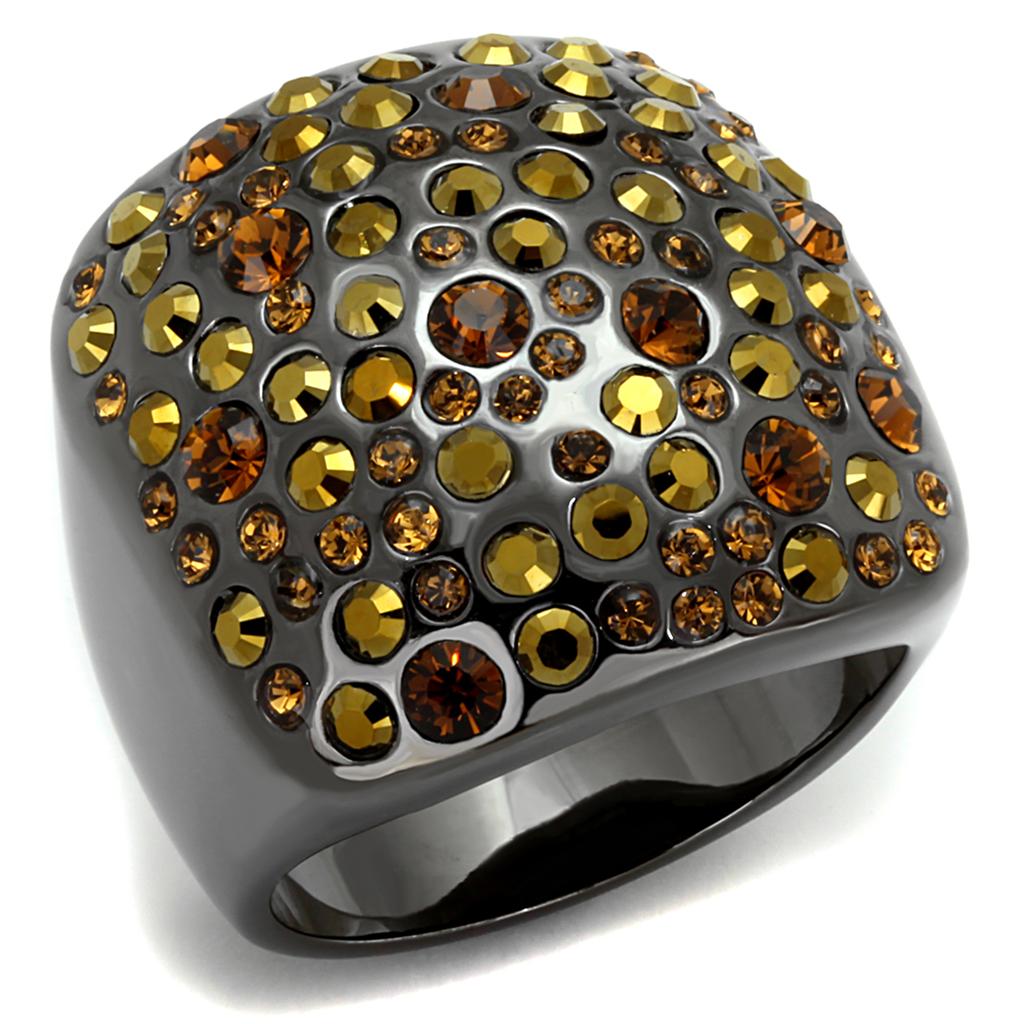 LO3909 - TIN Cobalt Black Brass Ring with Top Grade Crystal  in Multi Color-0