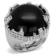LO3911 - Rhodium Brass Ring with Synthetic Cat Eye in Jet-0
