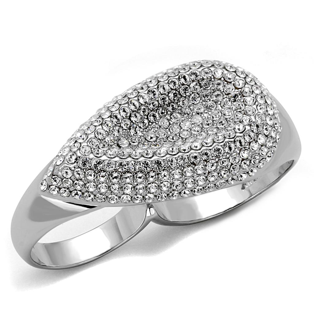 LO3913 - Rhodium Brass Ring with Top Grade Crystal  in Clear-0