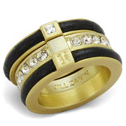 LO3923 - Gold & Brush Brass Ring with Top Grade Crystal  in Clear-0