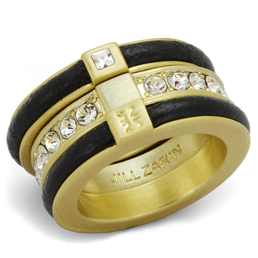 LO3923 - Gold & Brush Brass Ring with Top Grade Crystal  in Clear-0