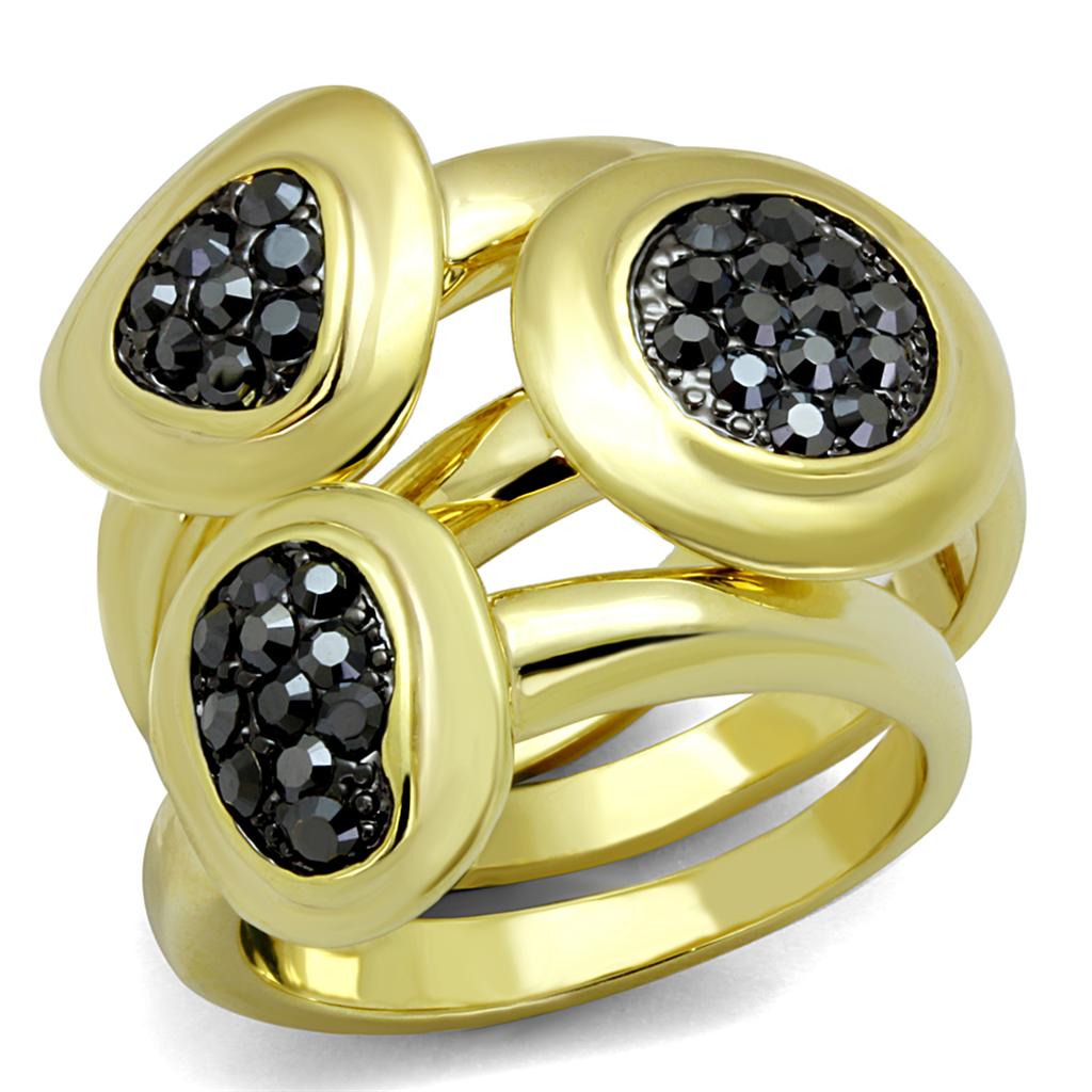 LO3927 - Gold Brass Ring with Top Grade Crystal  in Hematite-0