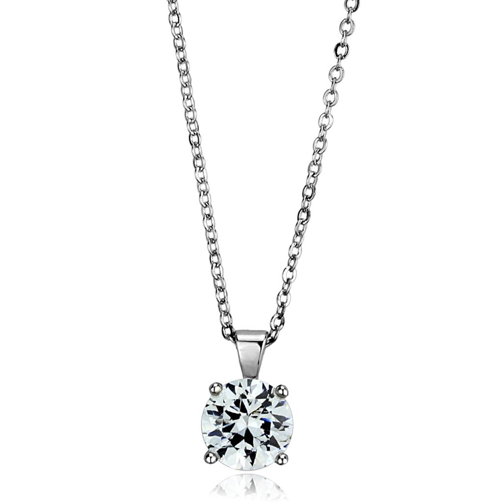 LO3932 - Rhodium Brass Chain Pendant with AAA Grade CZ  in Clear-0