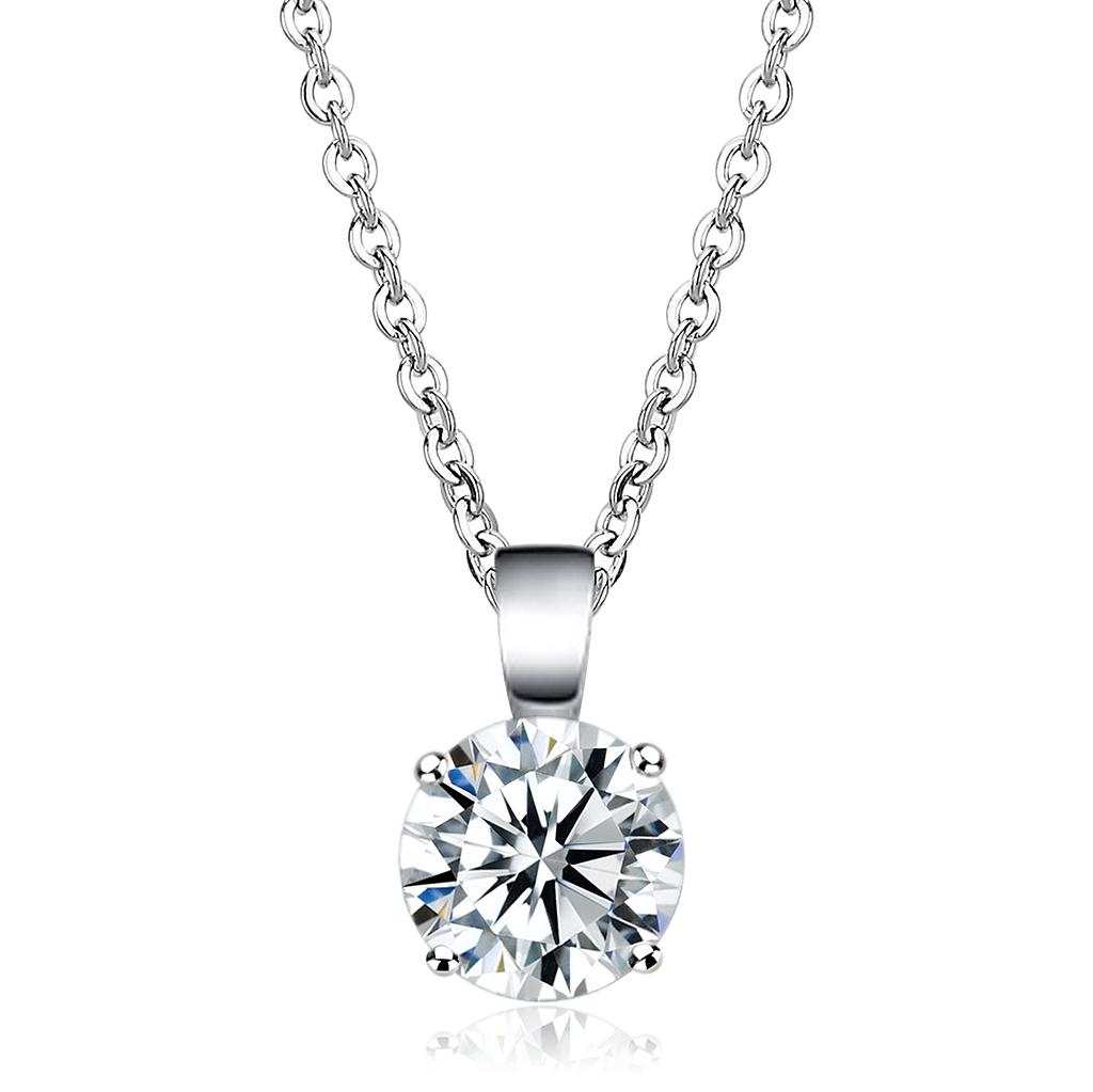 LO3933 - Rhodium Brass Chain Pendant with AAA Grade CZ  in Clear-0