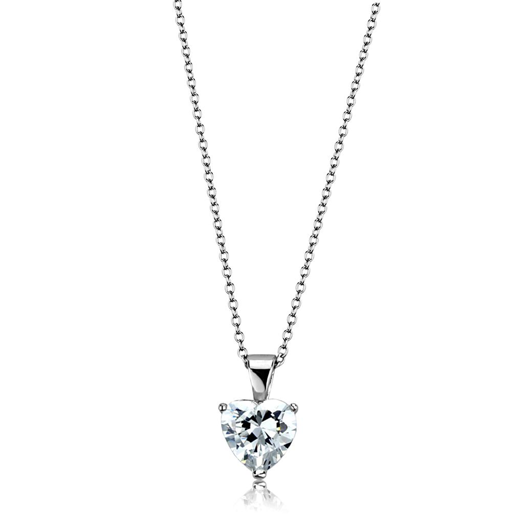 LO3936 - Rhodium Brass Chain Pendant with AAA Grade CZ  in Clear-0