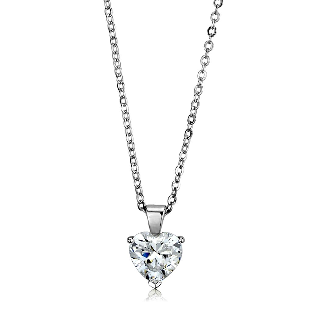 LO3937 - Rhodium Brass Chain Pendant with AAA Grade CZ  in Clear-0