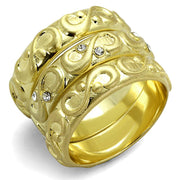 LO3946 - Gold & Brush Brass Ring with Top Grade Crystal  in Clear-0