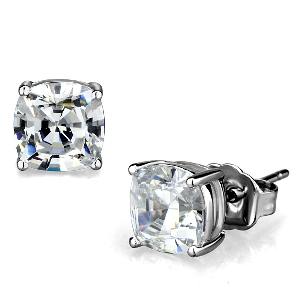 LO3948 - Rhodium Brass Earrings with AAA Grade CZ  in Clear-0