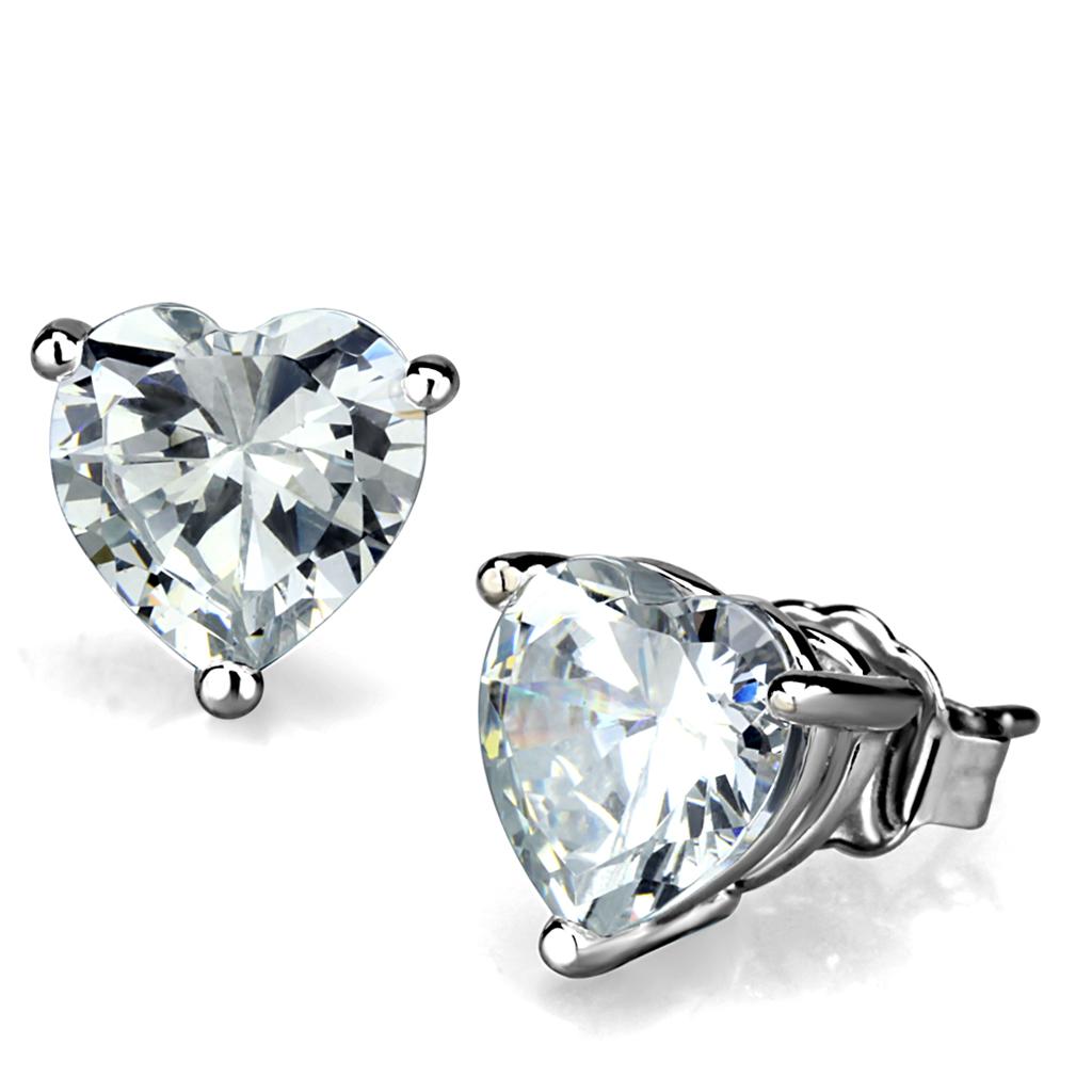 LO3951 - Rhodium Brass Earrings with AAA Grade CZ  in Clear-0