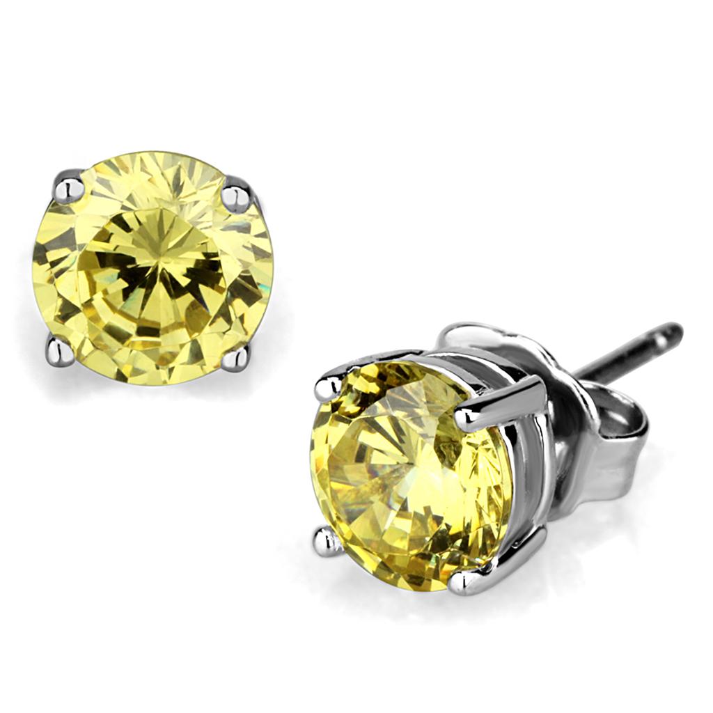 LO3953 - Rhodium Brass Earrings with AAA Grade CZ  in Citrine Yellow-0