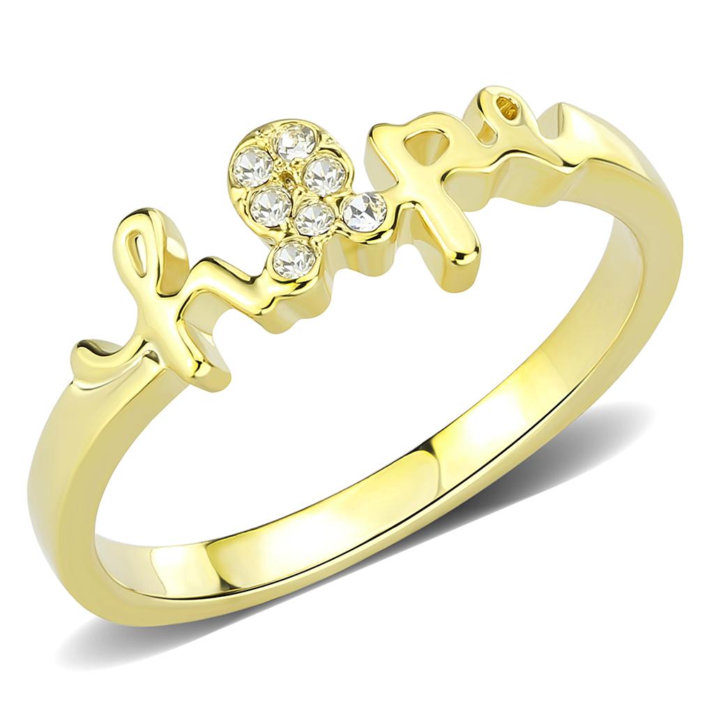 LO3965 - Flash Gold Brass Ring with Top Grade Crystal  in Clear-0