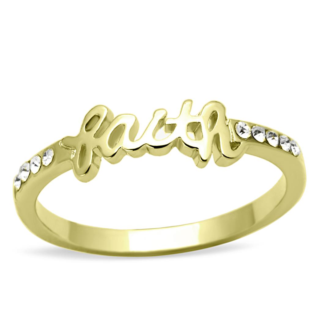 LO3967 - Flash Gold Brass Ring with Top Grade Crystal  in Clear-0