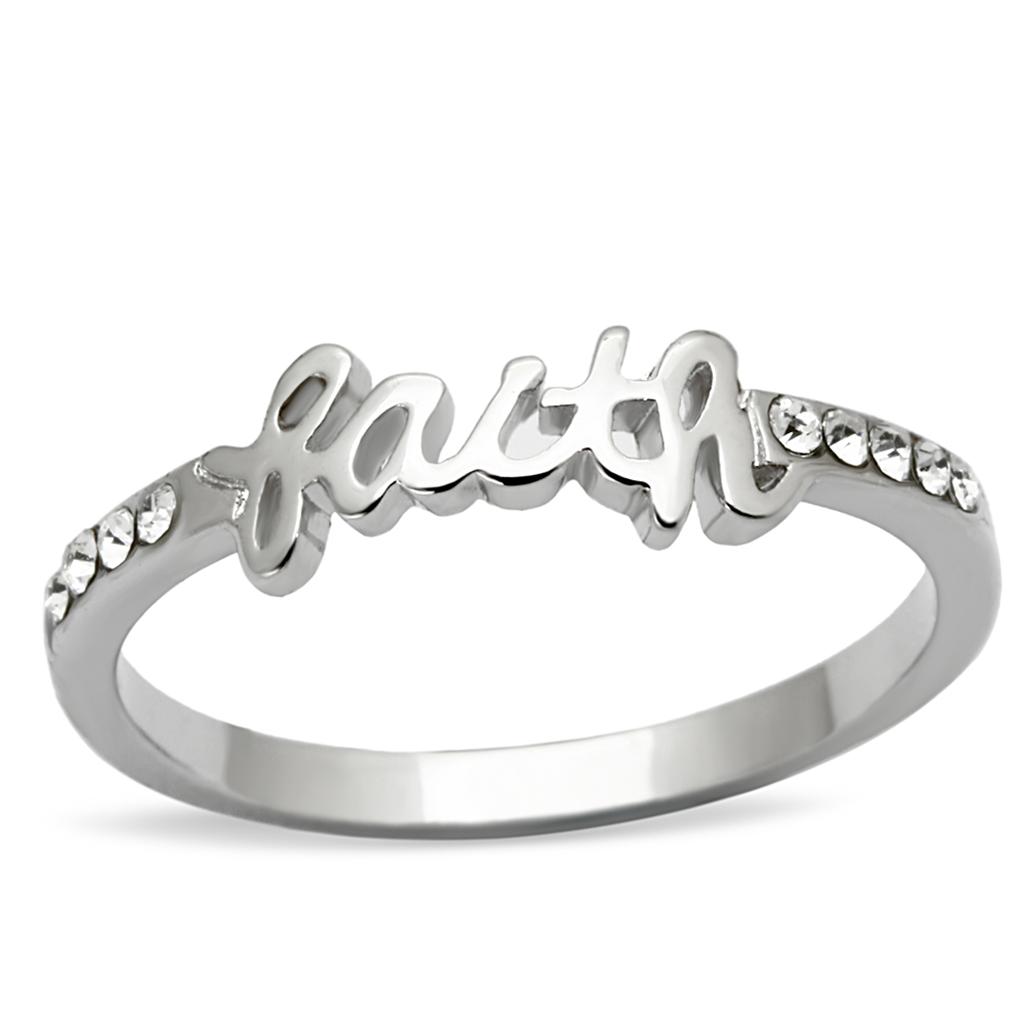 LO3968 - Rhodium Brass Ring with Top Grade Crystal  in Clear-0