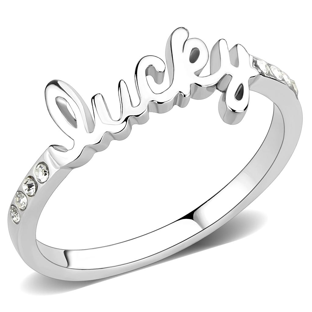 LO3972 - Rhodium Brass Ring with Top Grade Crystal  in Clear-0