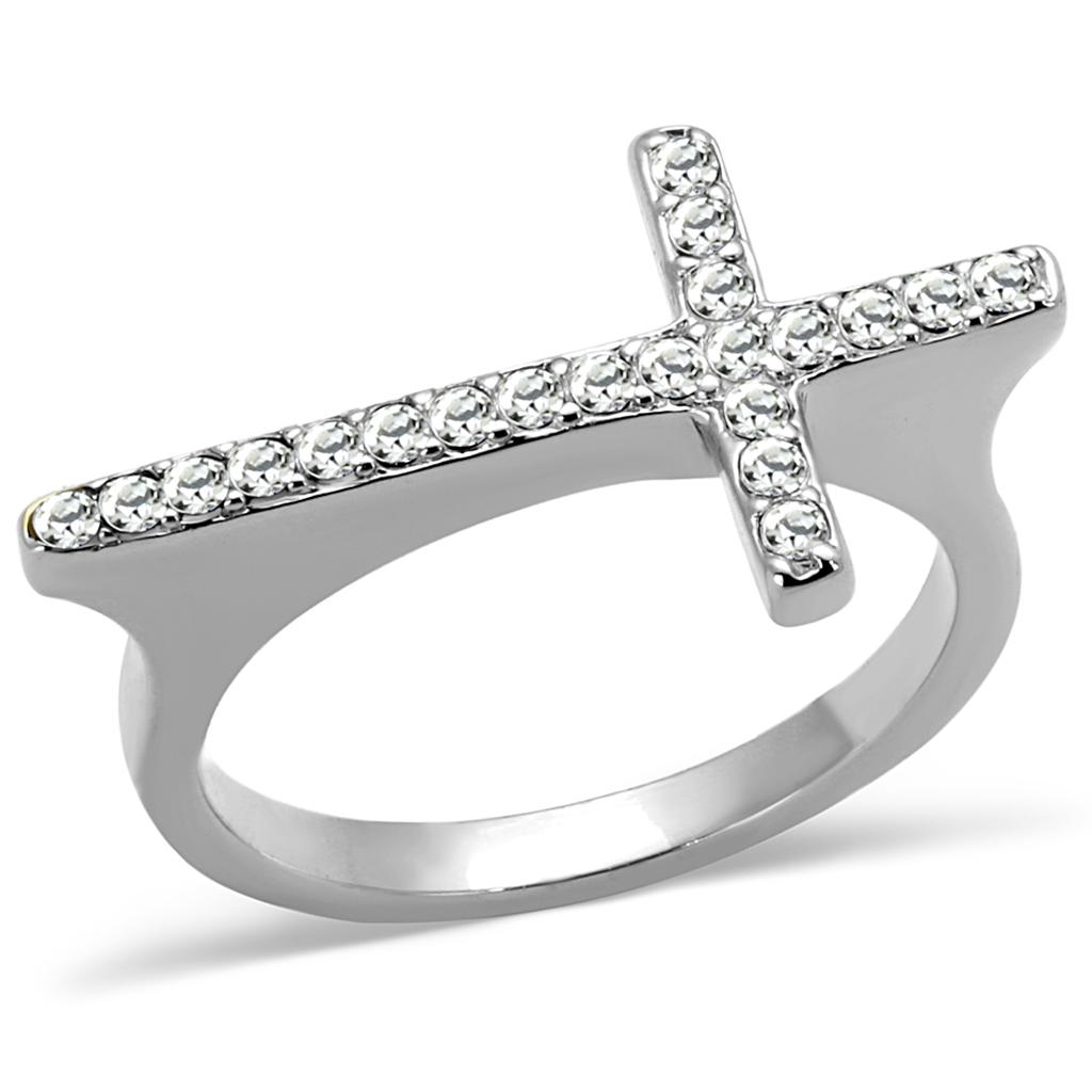 LO3976 - Rhodium Brass Ring with Top Grade Crystal  in Clear-0