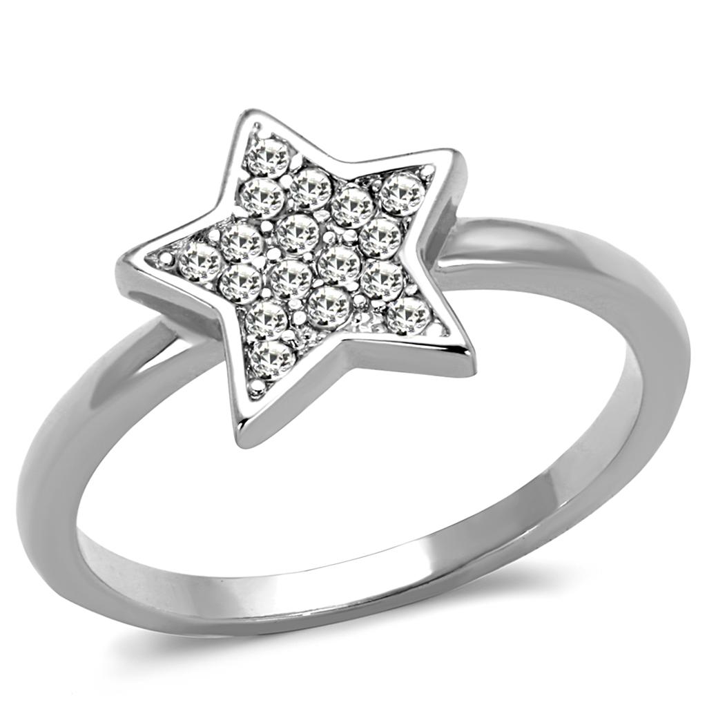 LO3980 - Rhodium Brass Ring with Top Grade Crystal  in Clear-0