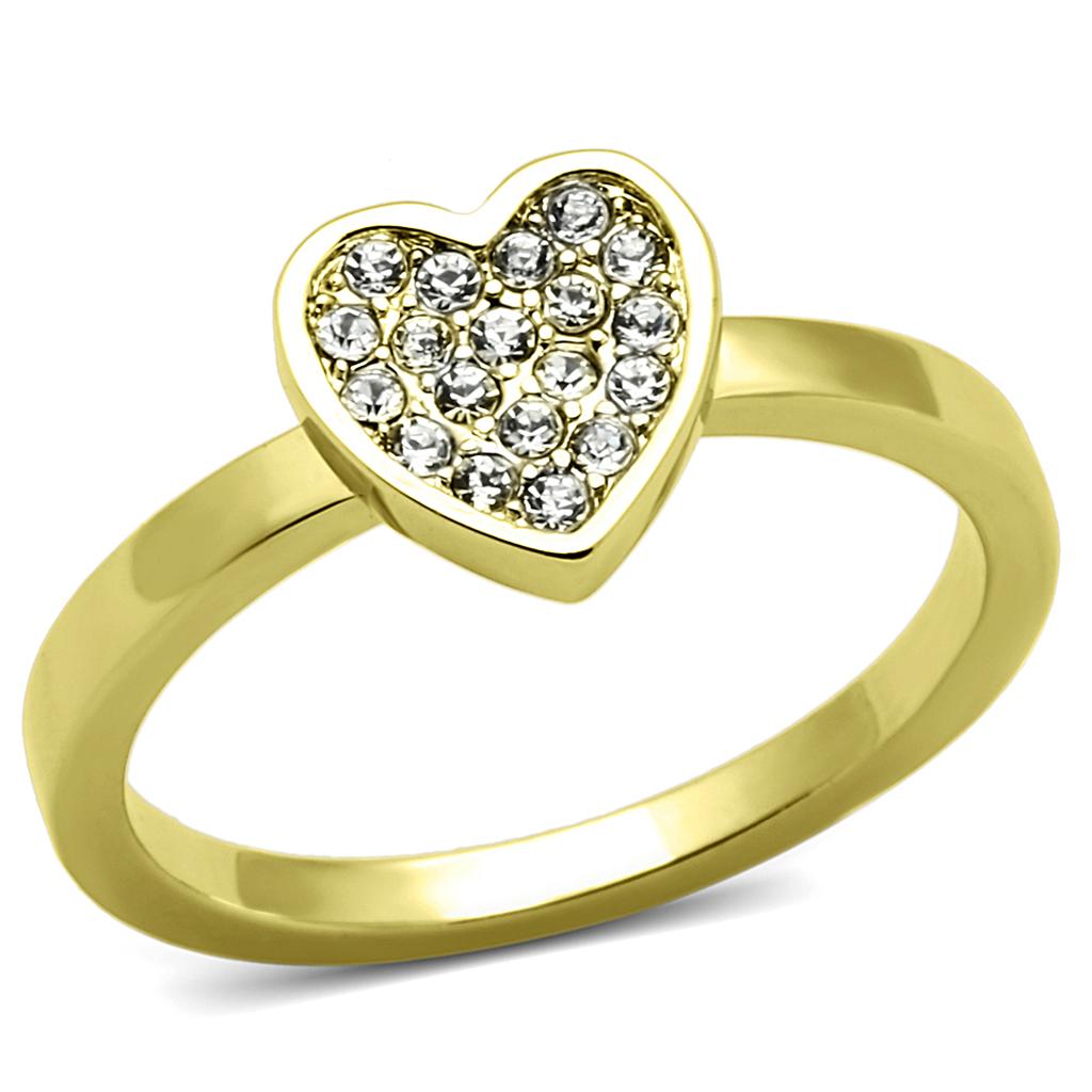 LO3983 - Flash Gold Brass Ring with Top Grade Crystal  in Clear-0