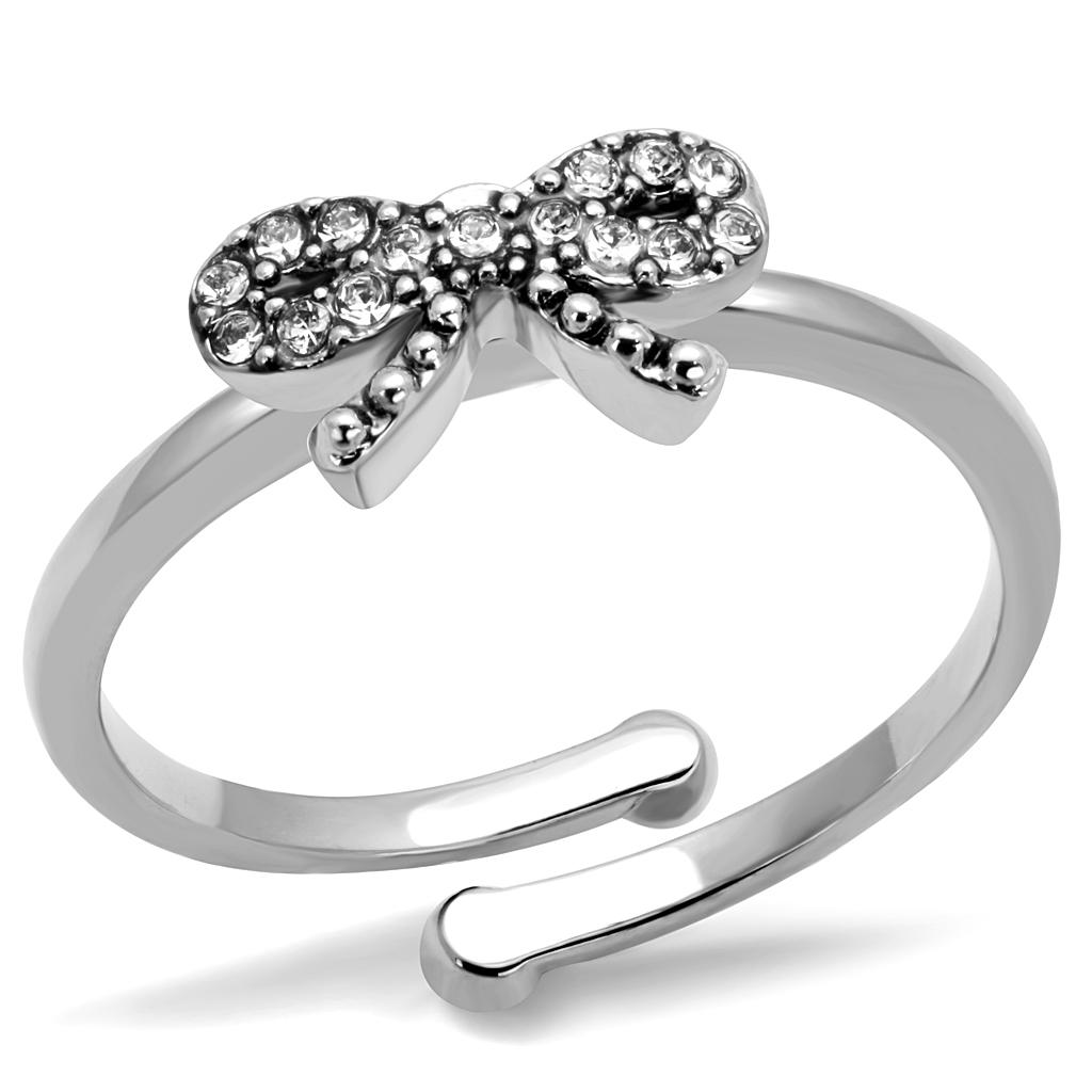 LO4041 - Rhodium Brass Ring with Top Grade Crystal  in Clear-0