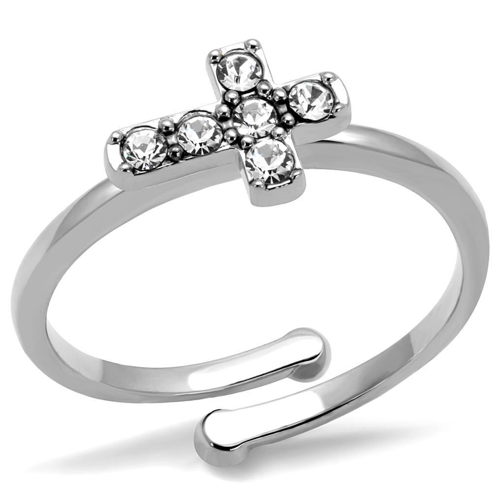 LO4043 - Rhodium Brass Ring with Top Grade Crystal  in Clear-0
