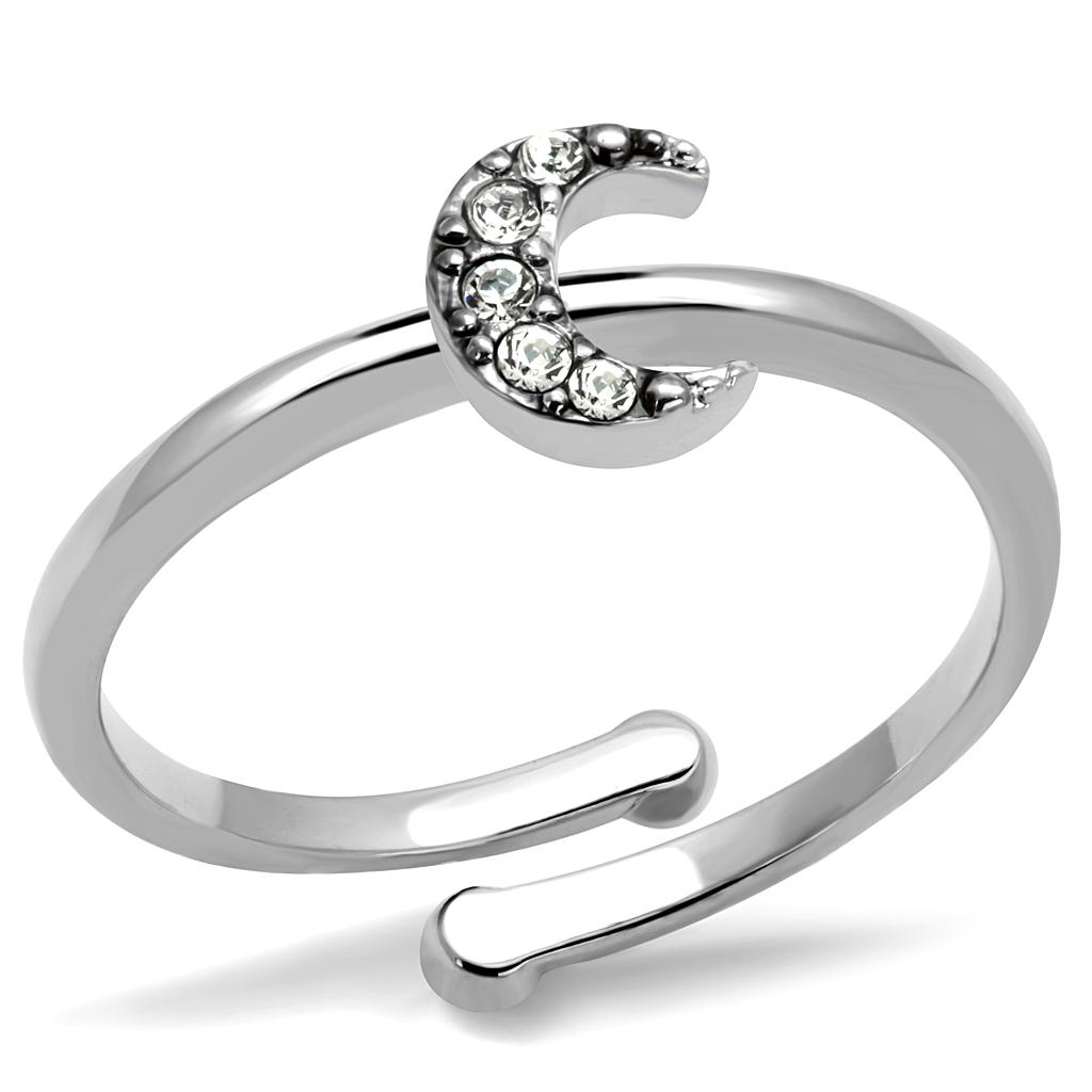 LO4045 - Rhodium Brass Ring with Top Grade Crystal  in Clear-0