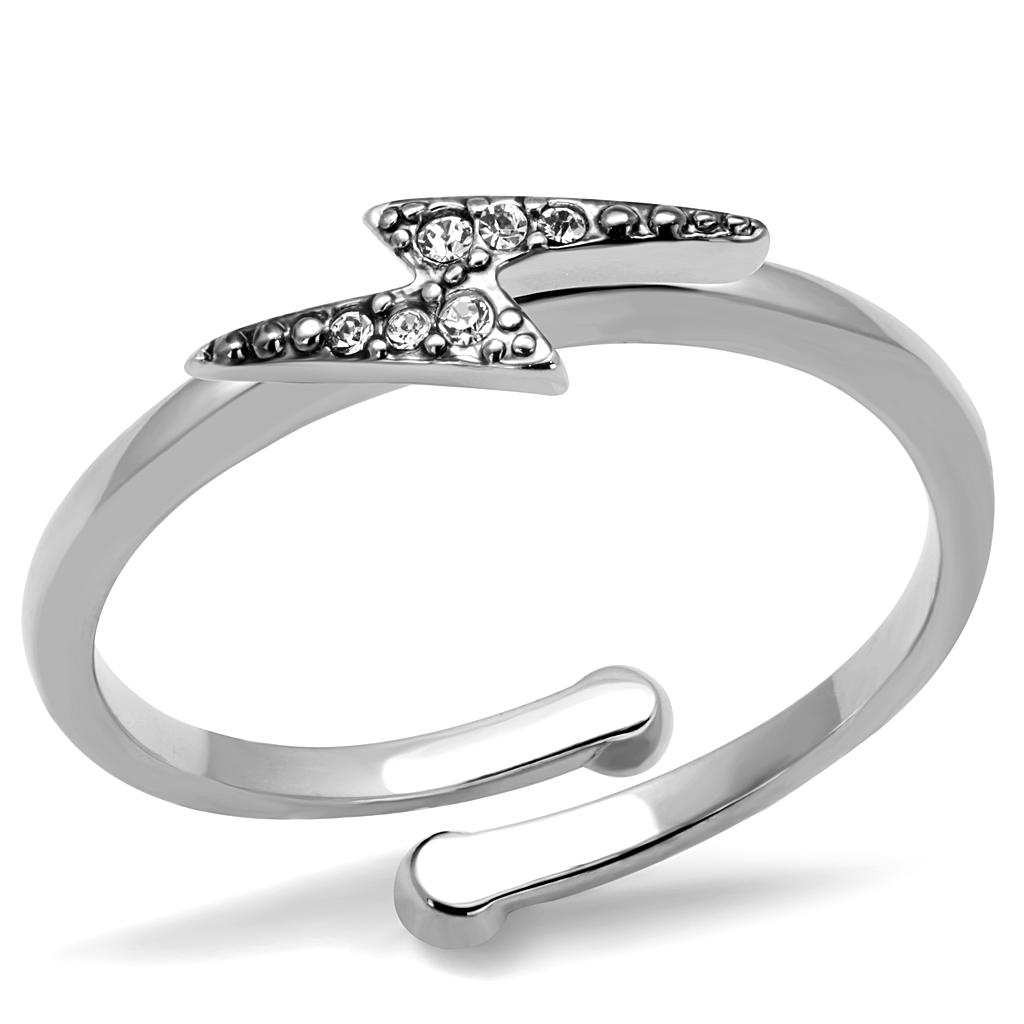 LO4047 - Rhodium Brass Ring with Top Grade Crystal  in Clear-0
