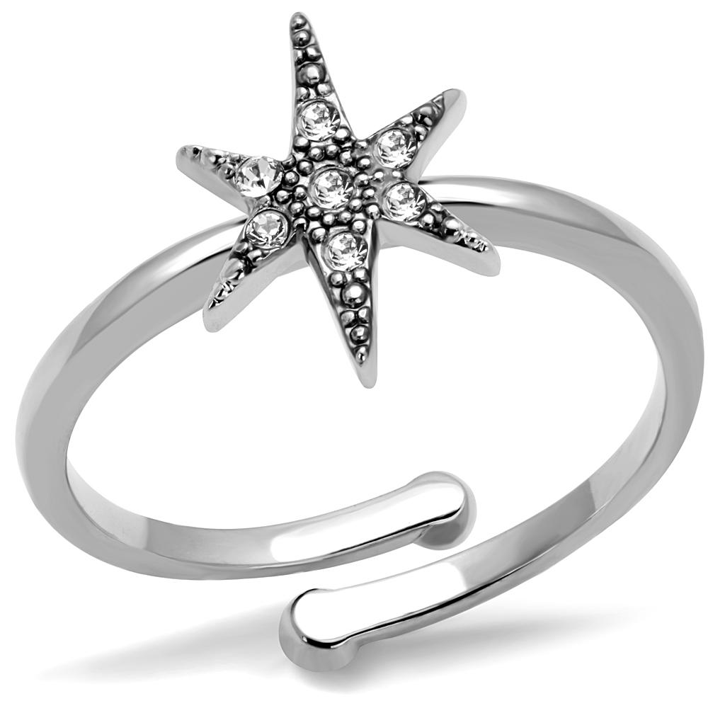 LO4051 - Rhodium Brass Ring with Top Grade Crystal  in Clear-0