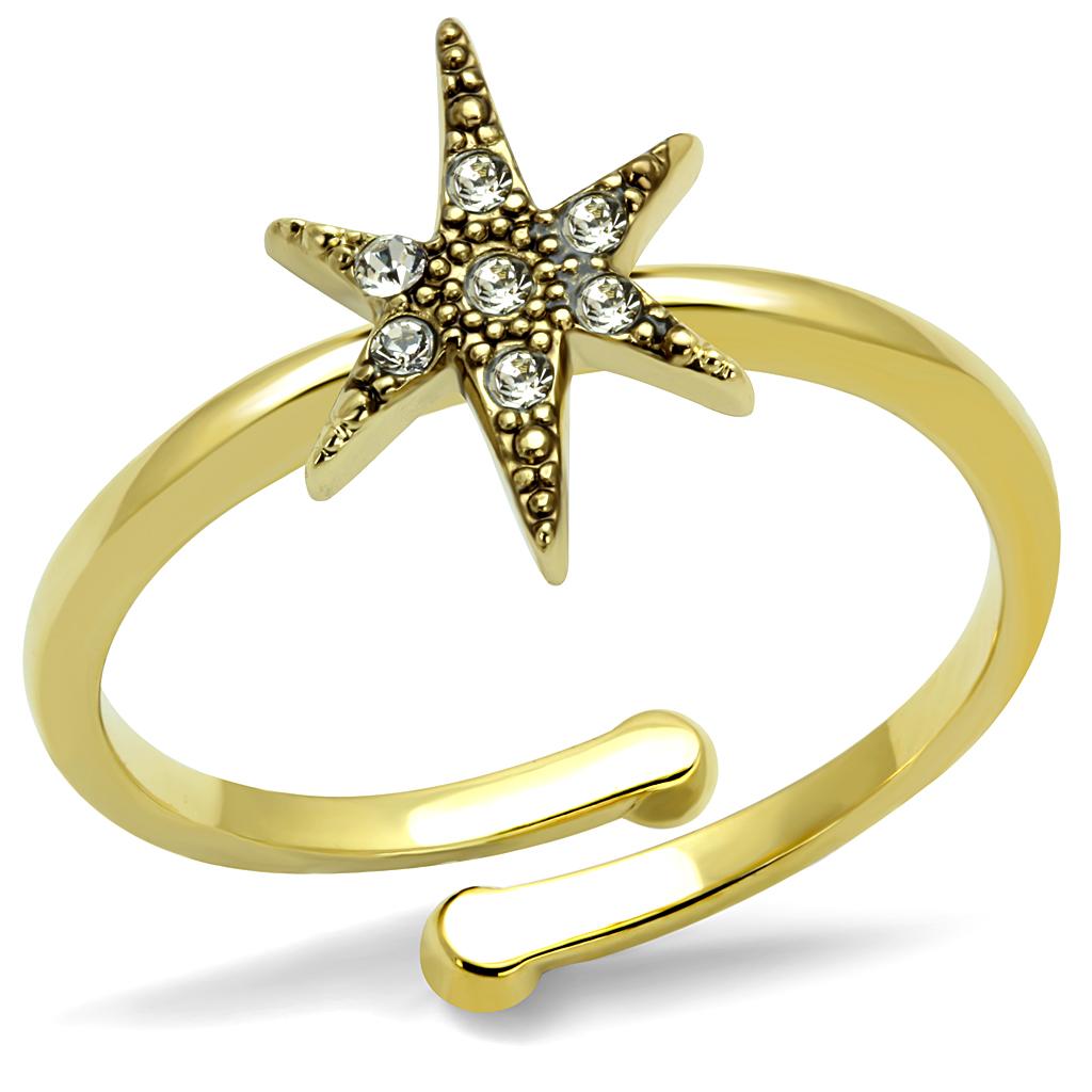 LO4052 - Flash Gold Brass Ring with Top Grade Crystal  in Clear-0