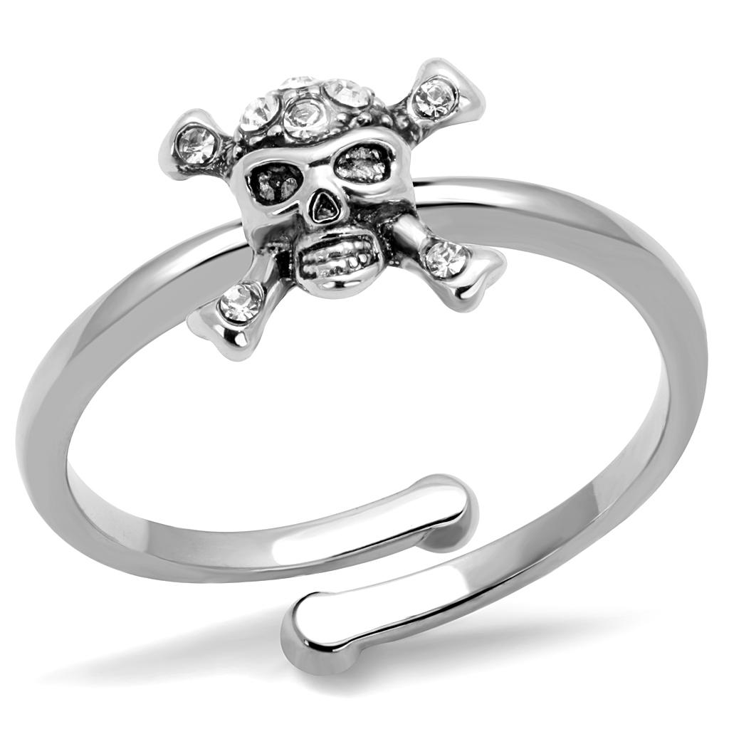 LO4055 - Rhodium Brass Ring with Top Grade Crystal  in Clear-0