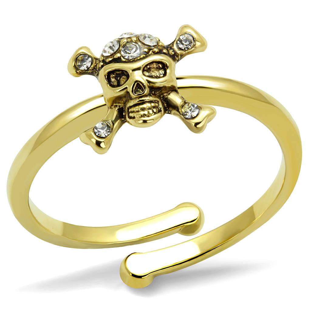 LO4056 - Flash Gold Brass Ring with Top Grade Crystal  in Clear-0
